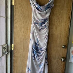 Elegant Blue and Pink Maxi Dress